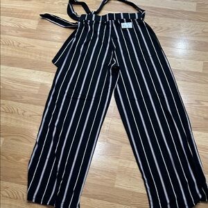 H24.   Wide Leg Black Striped Paperbag Waist Pants